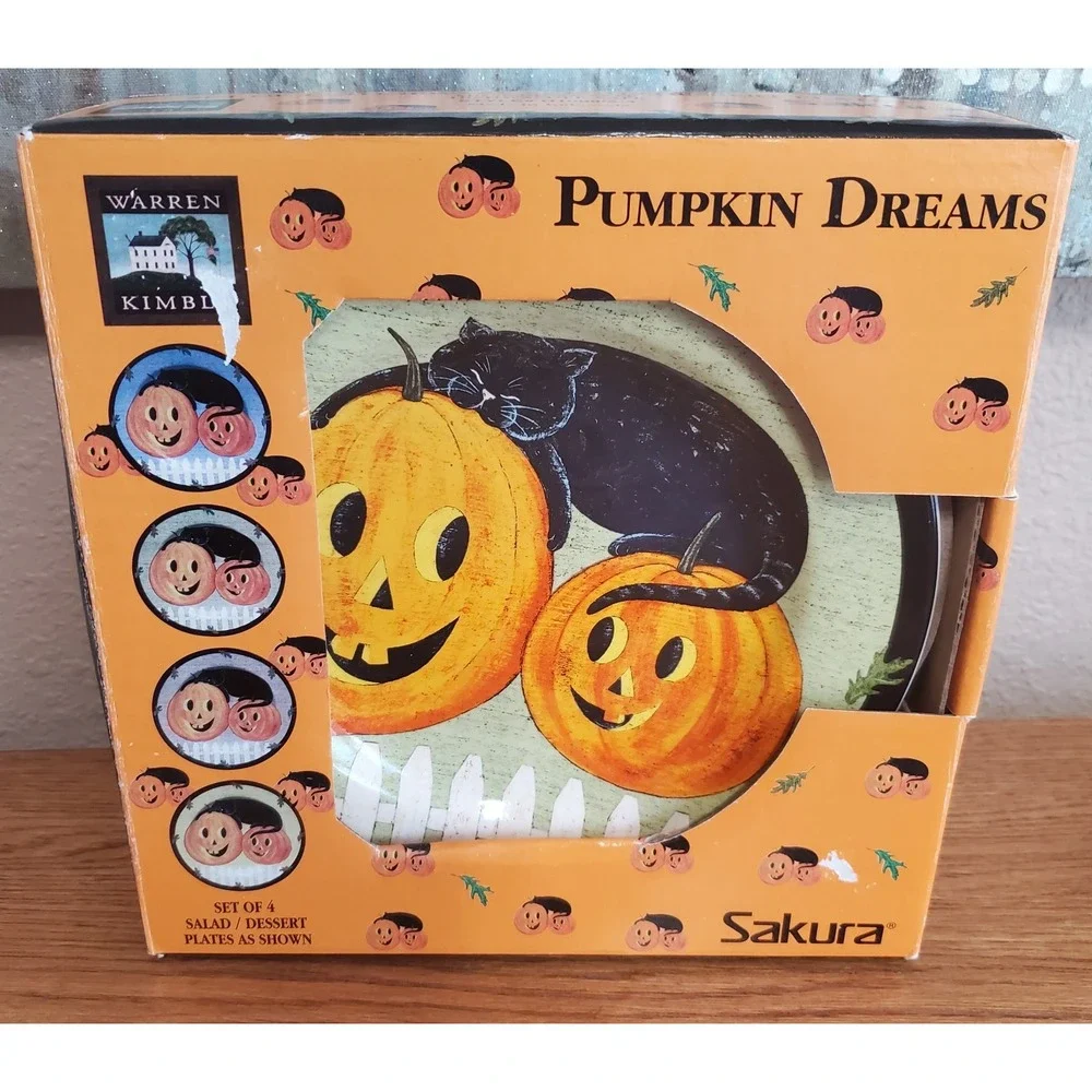 Vintage Sakura Oneida Salad Dessert Plates 4 Pumpkin Dreams Warren Kimble NIB
